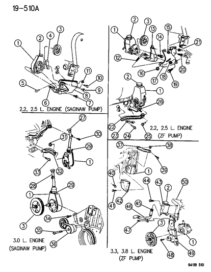 1994 Chrysler Town & Country Pump Assembly & Attaching Parts Diagram