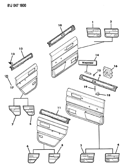 1986 Jeep Cherokee Panels - Door Trim Diagram 3