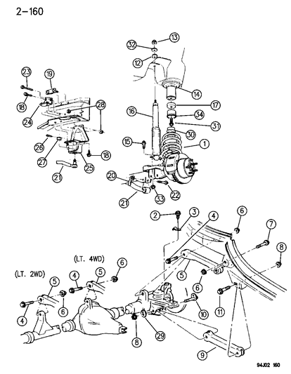 1996 Jeep Grand Cherokee Suspension - Front Springs With Control Arms And Track Bar Diagram