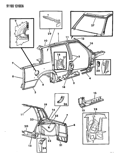 1991 Chrysler Imperial Body Side & Quarter Panel Diagram