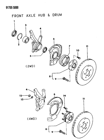 1991 Dodge Stealth Brake, Disc And Bearings, Front Diagram