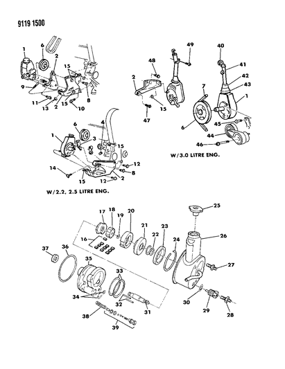 1989 Chrysler LeBaron GTC Power Steering Pump & Attaching Parts Diagram