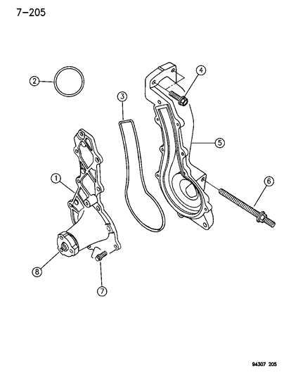 1995 Dodge Dakota Water Pump & Related Parts Diagram 1