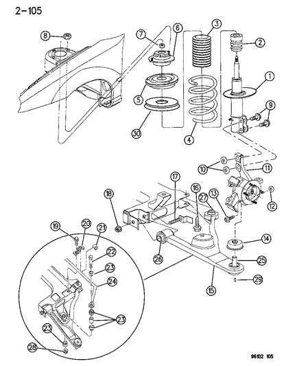 1996 Dodge Neon Suspension Control Arm Bumper Front Diagram for 4626789