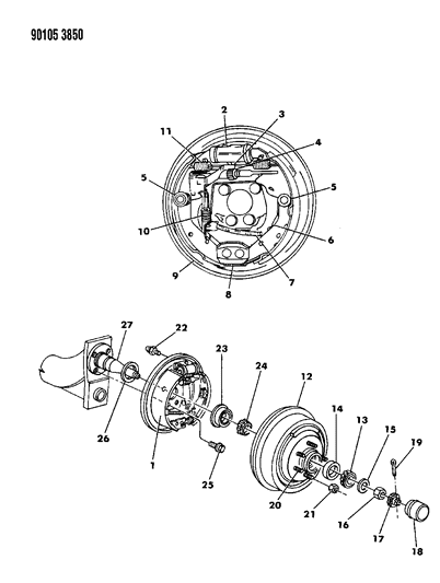 1990 Dodge Daytona Brakes, Rear Drum Diagram