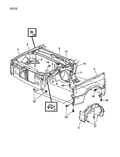 1985 Chrysler LeBaron GTS Fender Diagram