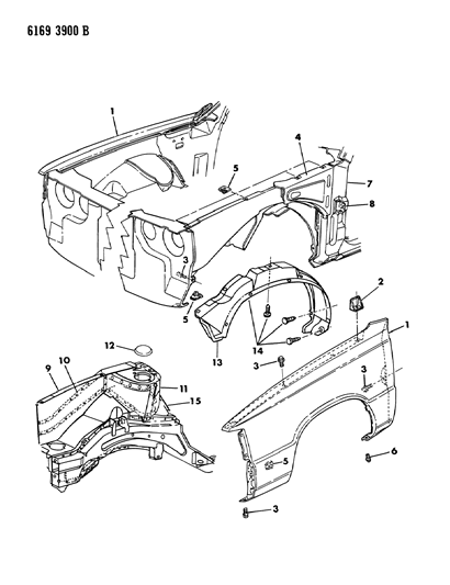 1986 Dodge 600 Fender & Shield Diagram