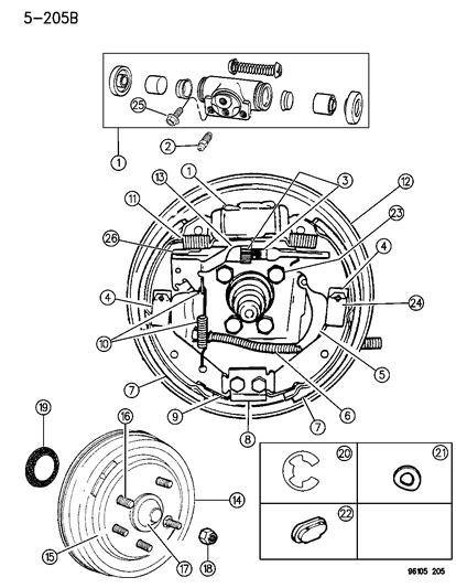 1996 Dodge Neon Brakes, Rear Drum Diagram