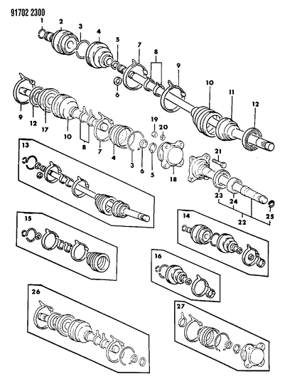 1991 Dodge Ram 50 Axle Shafts, Front Diagram