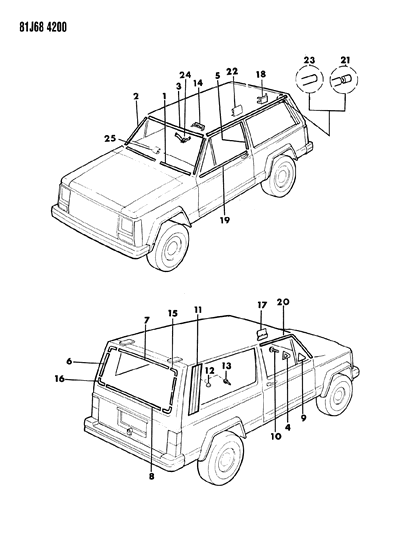 1986 Jeep Cherokee Mouldings, Exterior - Upper Diagram 1