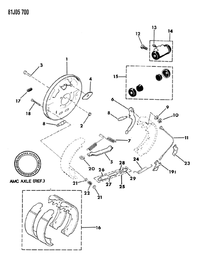 1986 Jeep Wrangler Brakes, Rear Diagram 1