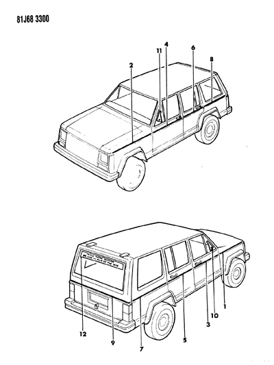 1985 Jeep Cherokee Decals, Exterior Diagram 8