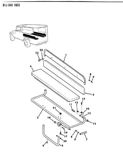 1986 Jeep Wrangler Frame & Pad Rear Longitudinal Seat Diagram 1