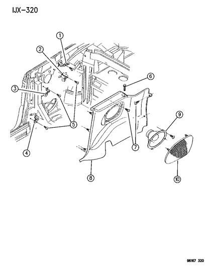 1996 Chrysler Sebring Grille-Speaker Quarter Trim Diagram for JJ58SC8