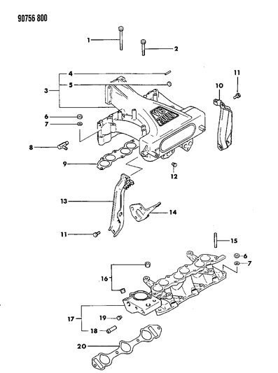 1990 Dodge Ram 50 Manifolds - Intake & Exhaust Diagram 3