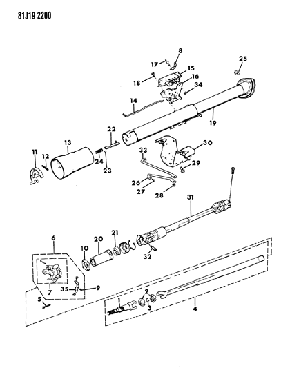 1984 Jeep Cherokee Housing - Steering Column Lower Diagram 1