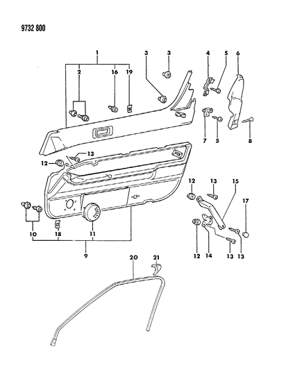 1989 Chrysler Conquest Door Trim Panel & Armrest Diagram