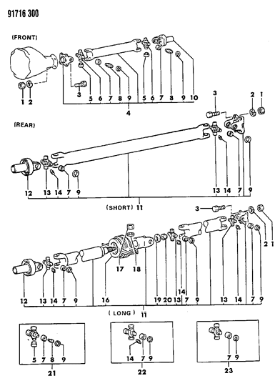 1991 Dodge Ram 50 Propeller Shaft Front & Rear & Universal Joint Diagram