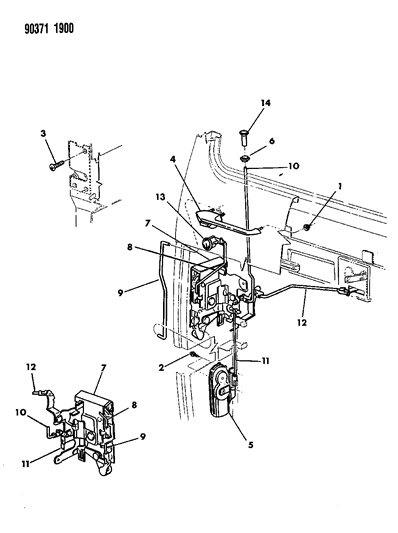 1991 Dodge D150 Door, Front Exterior Handle, Latch & Controls Diagram