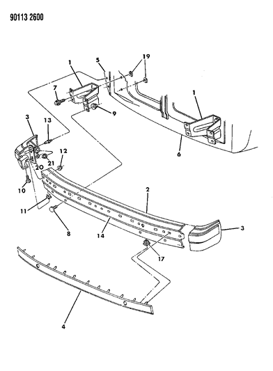 1990 Chrysler Town & Country Bumper, Front Diagram