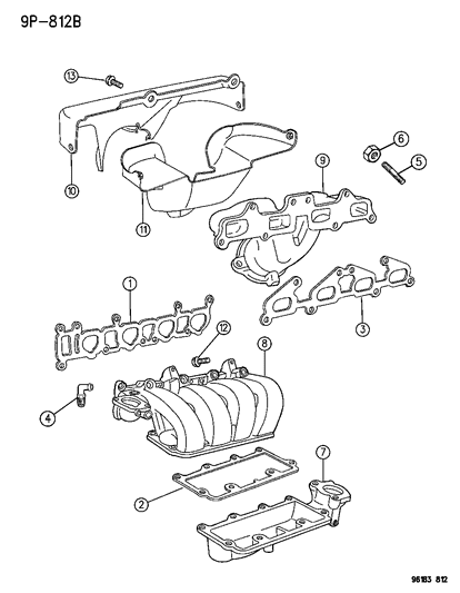 1996 Dodge Neon Manifolds - Intake & Exhaust Diagram 1