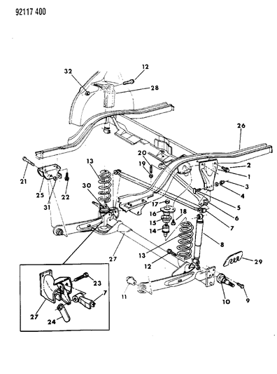 1992 Dodge Daytona Suspension - Rear Diagram