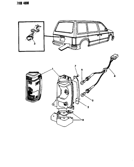 1987 Dodge Caravan Lamps & Wiring - Rear Diagram
