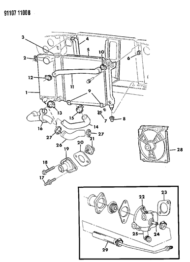 1991 Chrysler LeBaron Sedan Radiator & Related Parts Diagram 1