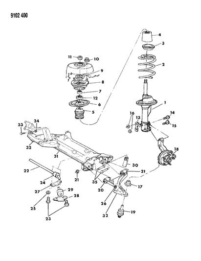 1989 Chrysler LeBaron GTC Suspension - Front Diagram