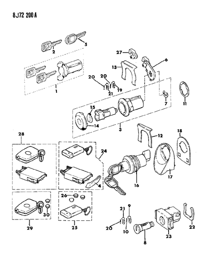 1988 Jeep Comanche Cylinders & Keys Diagram