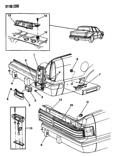 1991 Dodge Dynasty Lamps & Wiring - Rear Diagram