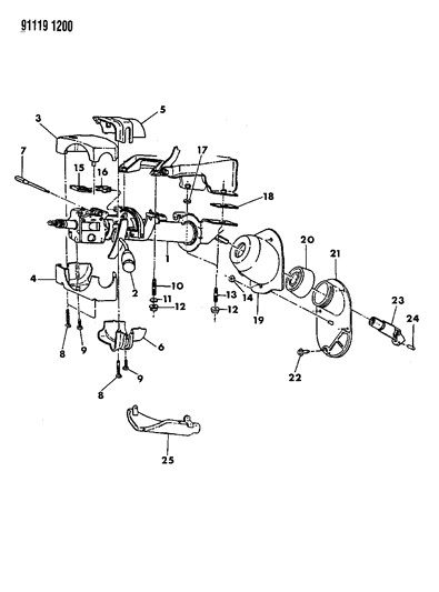 1991 Dodge Dynasty Column, Steering, Upper And Lower Diagram