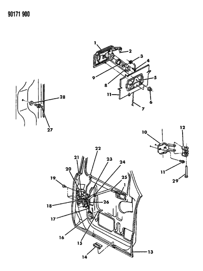 1990 Dodge Shadow Door, Front Shell, Handle And Lock Diagram