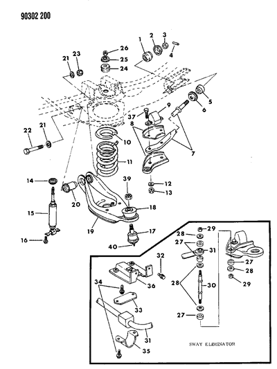 1992 Dodge Ram Van Suspension - Front Coil With Lower Control Arm & Sway Bar Diagram