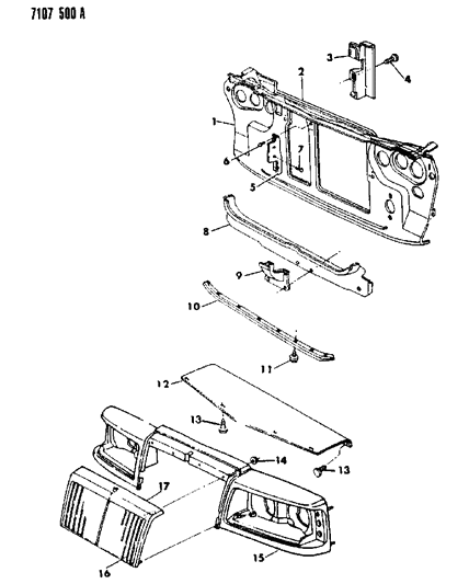 1987 Chrysler LeBaron Base Grille & Related Parts Diagram