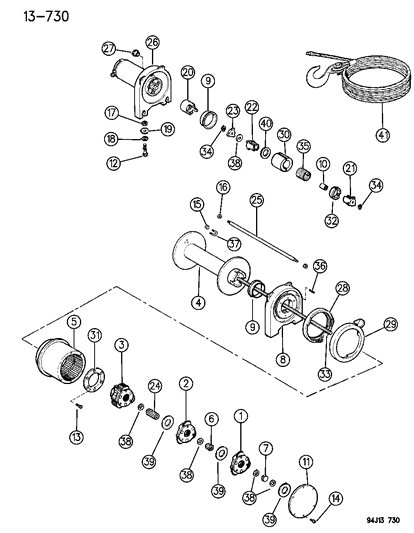 1994 Jeep Cherokee Hidden Winch Motor & Drum Diagram