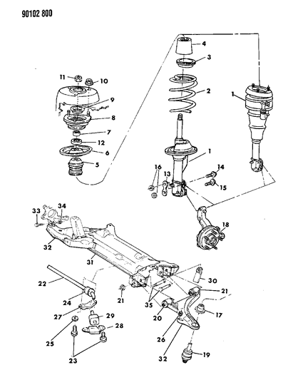 1990 Chrysler Imperial Suspension - Front Diagram