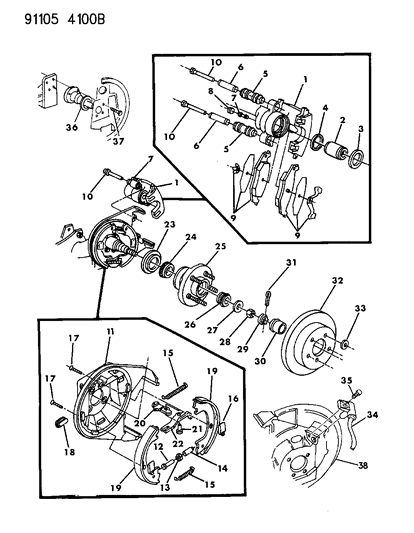 1991 Chrysler LeBaron Sedan Brakes, Rear Disc Diagram