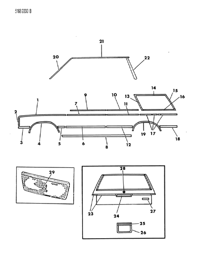 1985 Chrysler Town & Country Mouldings & Ornamentation - Exterior View Diagram 7
