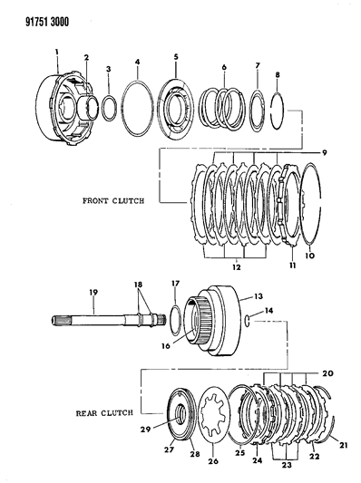 1991 Dodge Ram 50 Clutch, Front & Rear With Gear Train Diagram