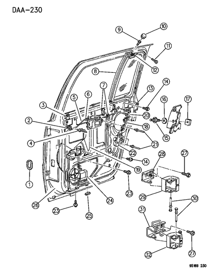 1995 Dodge Spirit Latch Rear Door W/CHILD Guard Diagram for 55027888