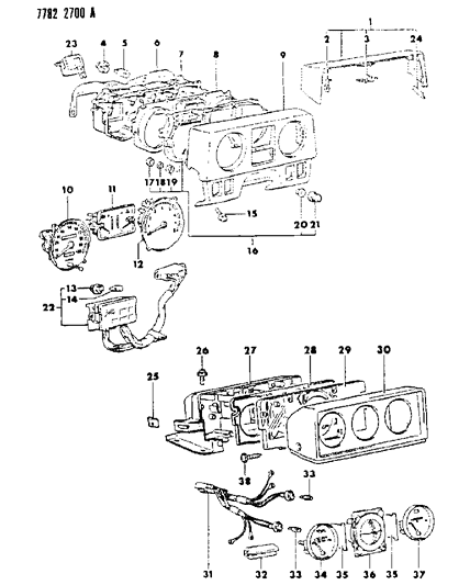 1987 Dodge Raider Cluster, Instrument Panel Diagram