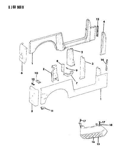 1989 Jeep Wrangler Panel-Rear Corner LH Diagram for 83503579