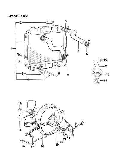 1984 Dodge Colt Radiator & Related Parts Diagram