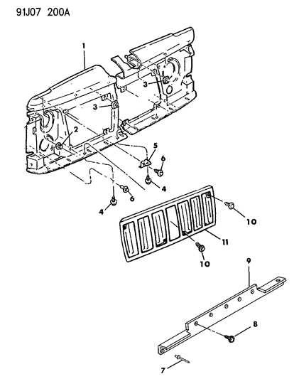 1993 Jeep Cherokee Grille & Related Parts Diagram