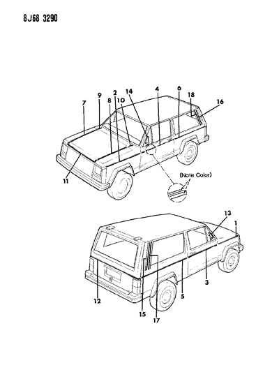 1987 Jeep Cherokee Decals, Exterior Diagram 7