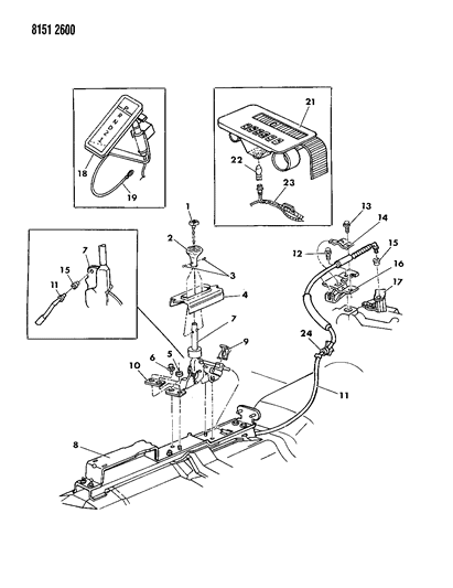 1988 Dodge Lancer Controls, Gearshift, Floor Shaft Diagram