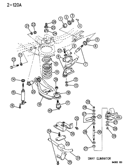 1994 Dodge Ram Van Suspension - Front Coil With Lower Control Arm & Sway Bar Diagram