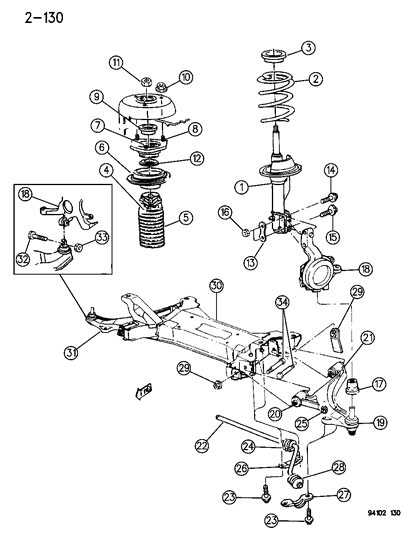 1994 Chrysler LeBaron GTC Suspension - Front Diagram