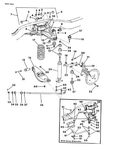 1985 Dodge D150 Suspension - Front Coil With Shock Absorber & Sway Eliminator Diagram